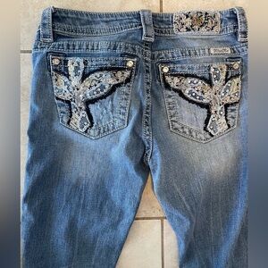 Miss Me Signature Boot Cut Distressed Jeans Sz 27 (3/4)